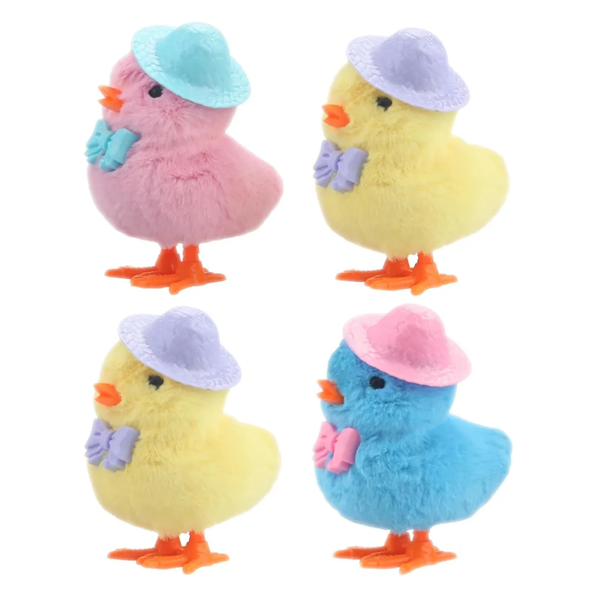4 Pack Easter Jumping Wind Up Plush Toys for Toddlers Chicken in Hat