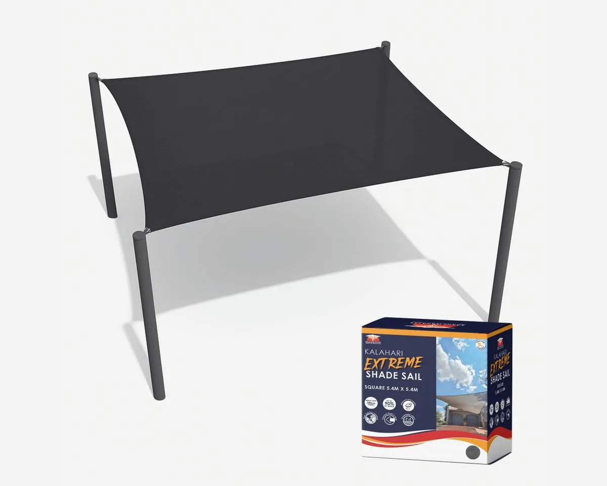 Kalahari Extreme Square Shade Sail 5.4×5.4m - Charcoal