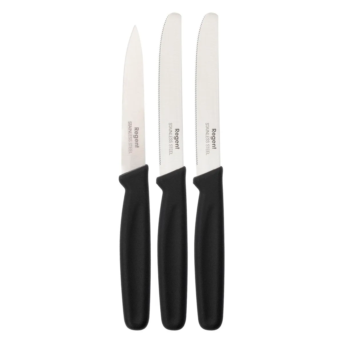 Regent Kitchen Paring Knives With Black Handles - 3 Piece Set