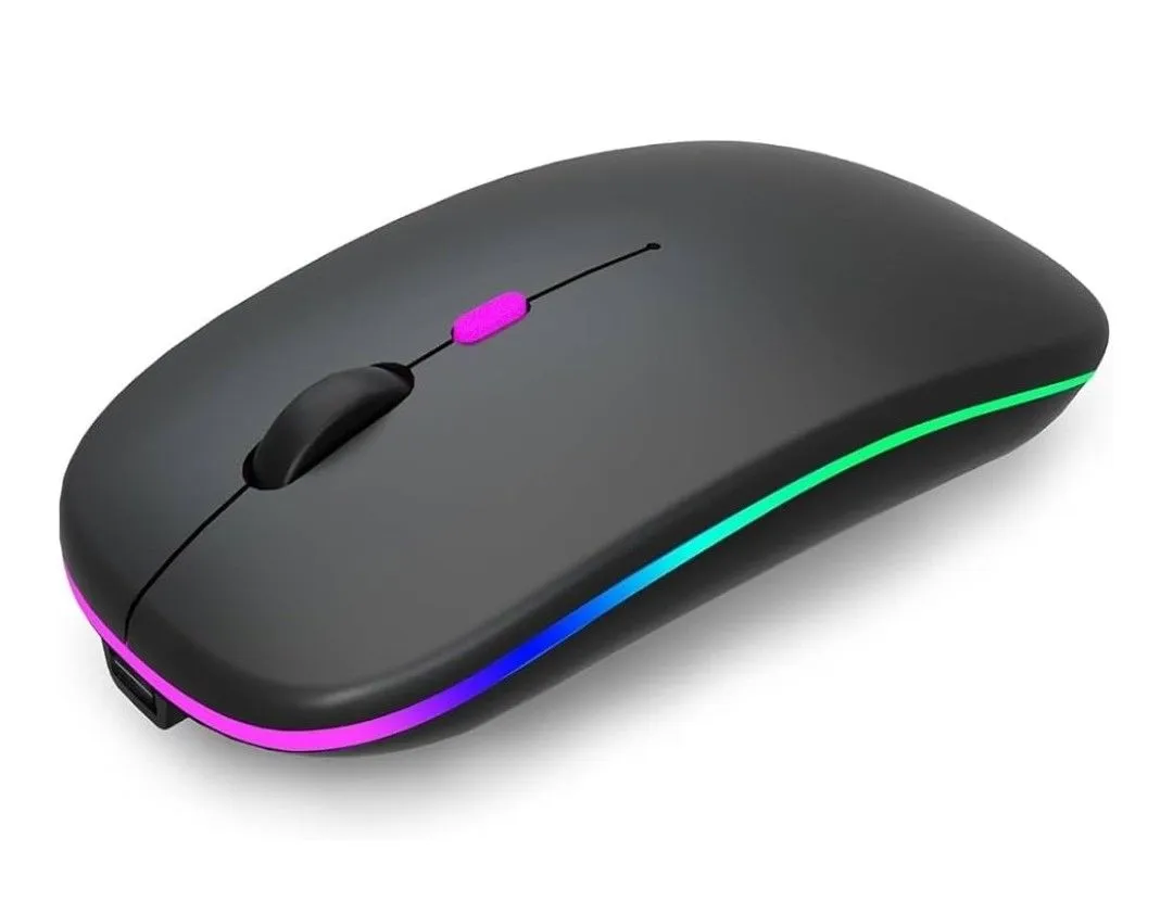 Wireless Bluetooth Mouse Rechargeable Laptop Mice with LED - Black