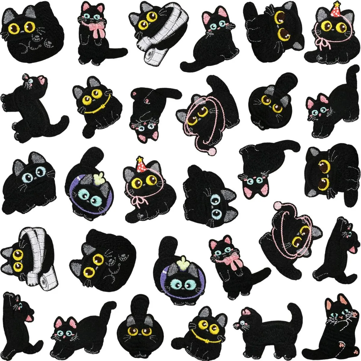 30 Pcs Black Cute Cat Embroidered Patches, DIY Accessories, Sew On/Iron On