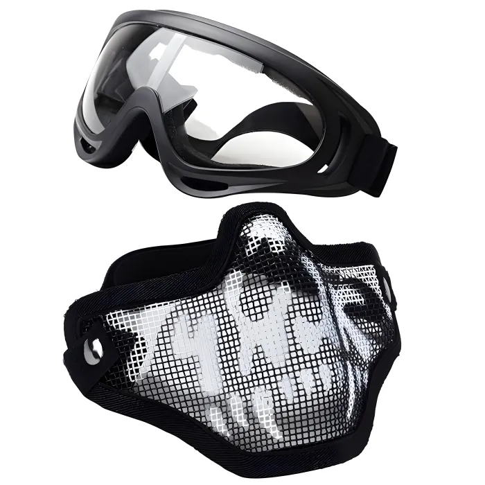 2pcs Airsoft Mask Sports Protective Goggles Tactical Half Face Mask Glasses - Black