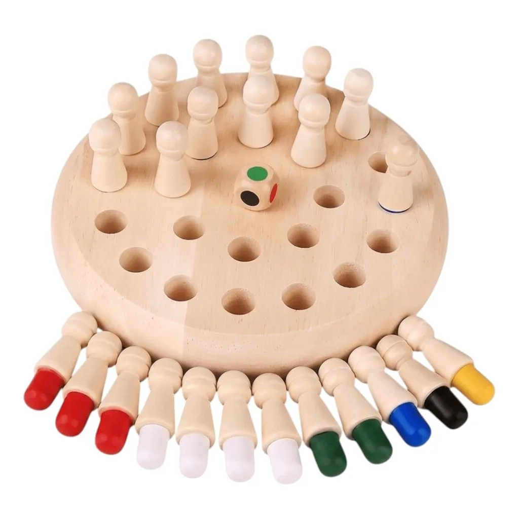 26 Piece - Children's Wooden Memory Chess Game - Brown