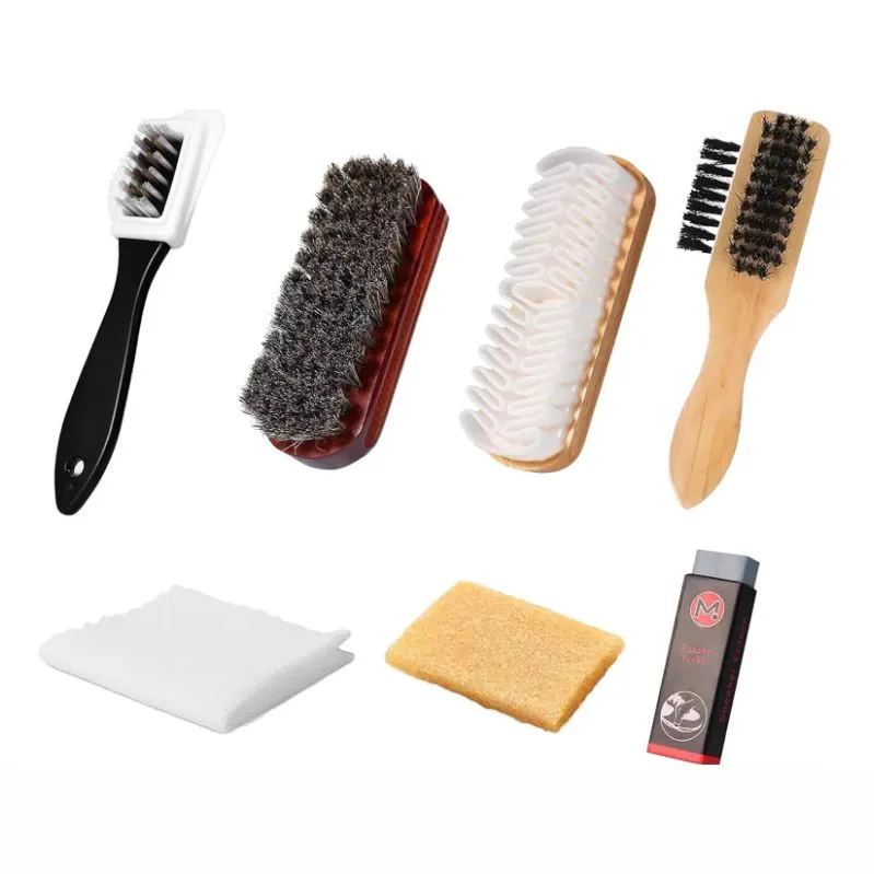 Professional Shoe Cleaning Kit 7pcs - Horse Hair Brush Set for Leather Care