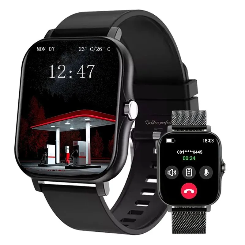 Black Dual Strap Smartwatch for Students 1.83" HD Fitness Watch 120+ Modes