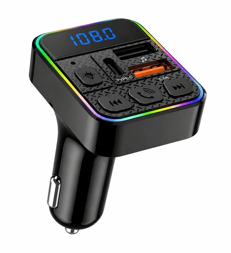 Car FM Player - FM Transmitter, USB & Type-C Charging, Hands-Free Calling