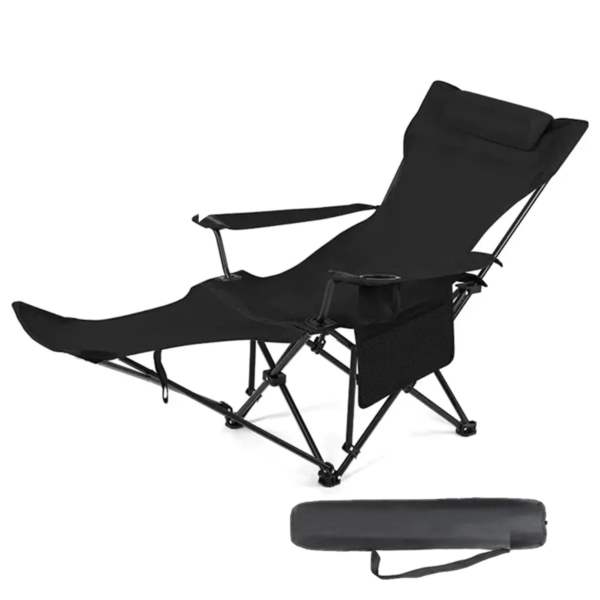 Recliner Folding Chair Break Fishing Beach Chair Stool Camping Outdoor - Black