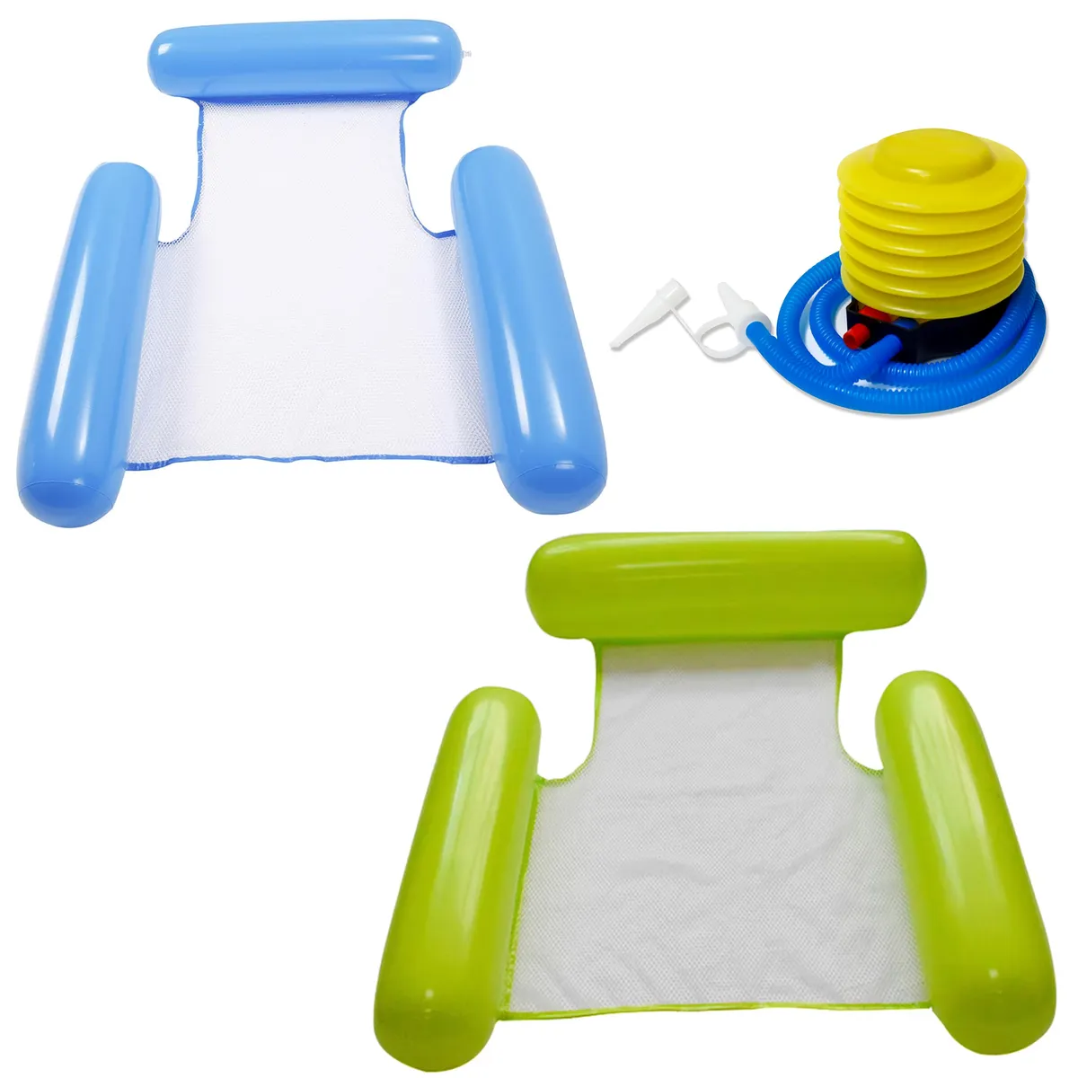 Inflatable Floating Pool Lounger Chairs Pool Hammock swimming Kit With Pump - Blue and Green