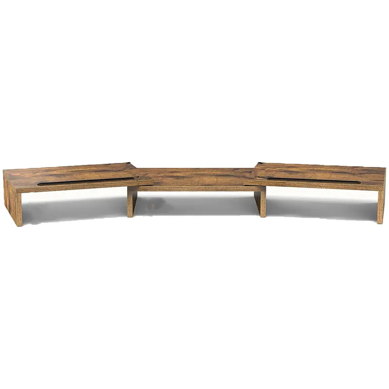 Dual Monitor Stand Adjustable Length Angle with Slots Desktop PC Organizer - Brown