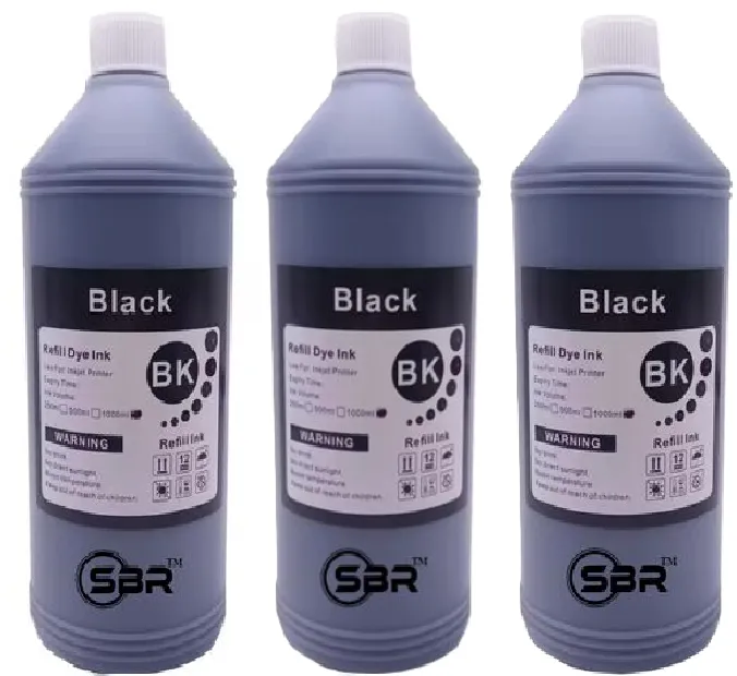 SBR Universal Dye Refill ink - 1 Litre - Black - 3 Pack For HP Printers