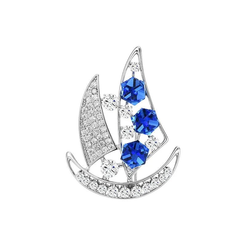 Silver Blue Sailboat Brooch for Suits & Gifts