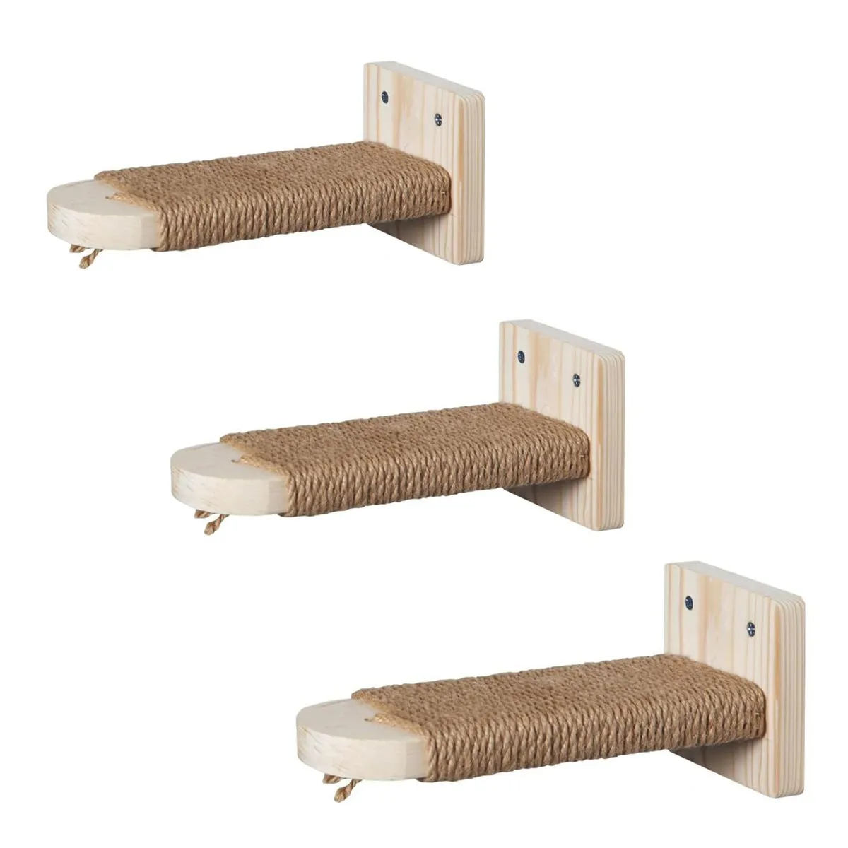 3 PCs Wall Mounted Cat Climbing Stairs Shelf with Sisal Rope Scratching