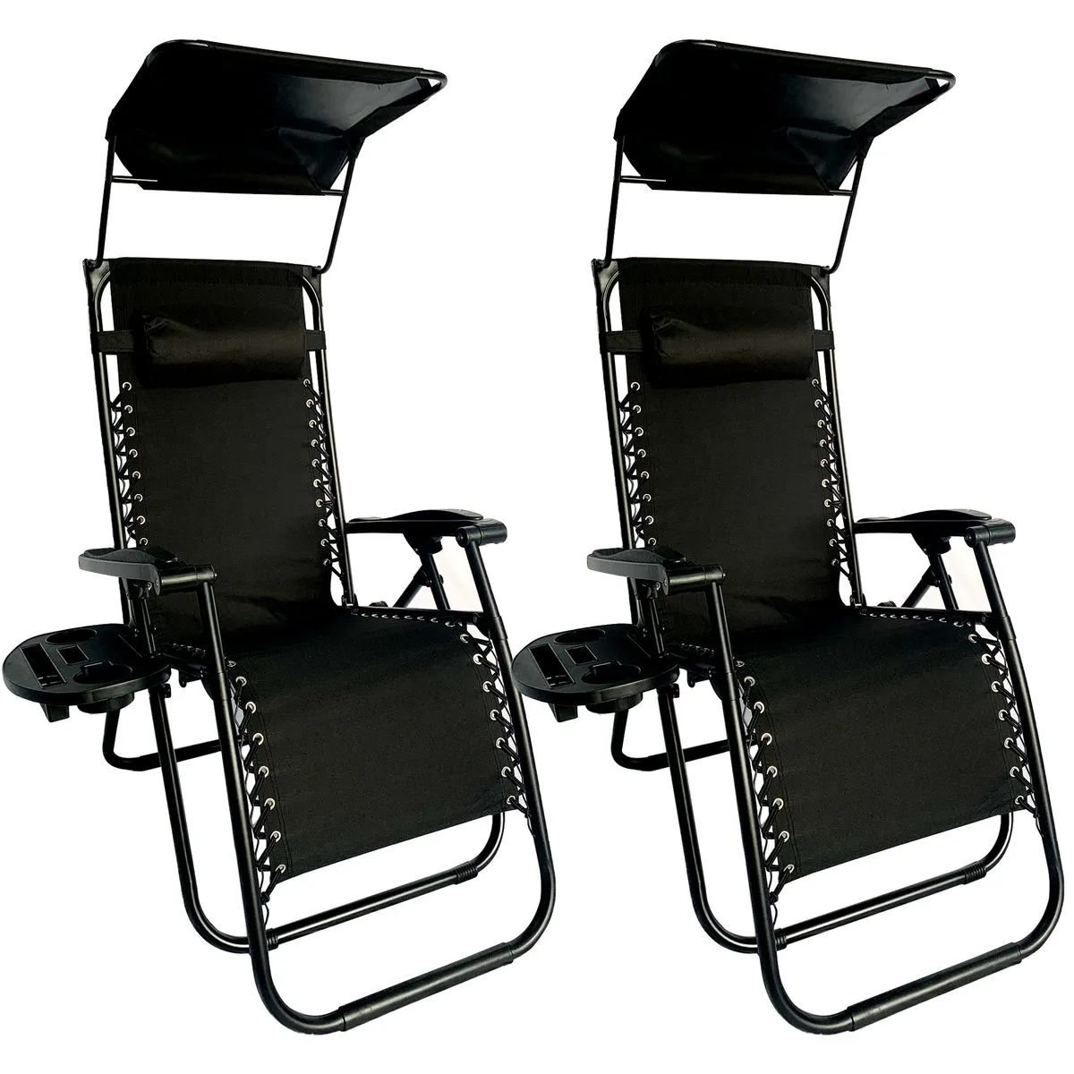 2 Sun Lounger Patio Folding Recliner Chair with Sun Shade & Cup Holder