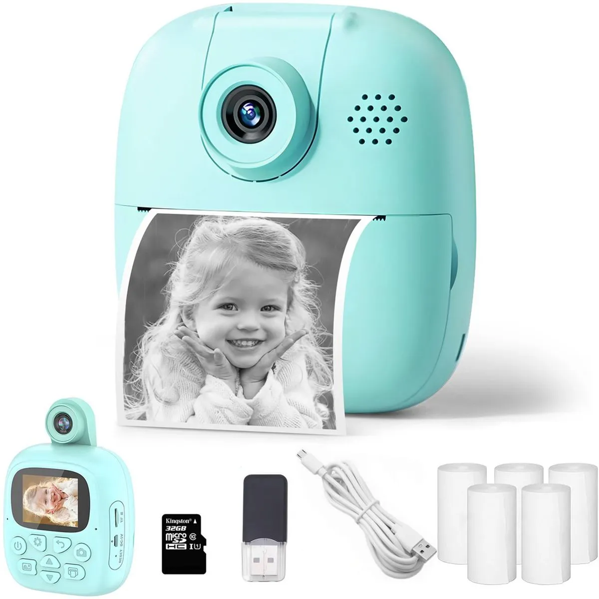 2.0 Inch Kids Instant Print Camera HD Thermal Printer with Printing Paper - Blue