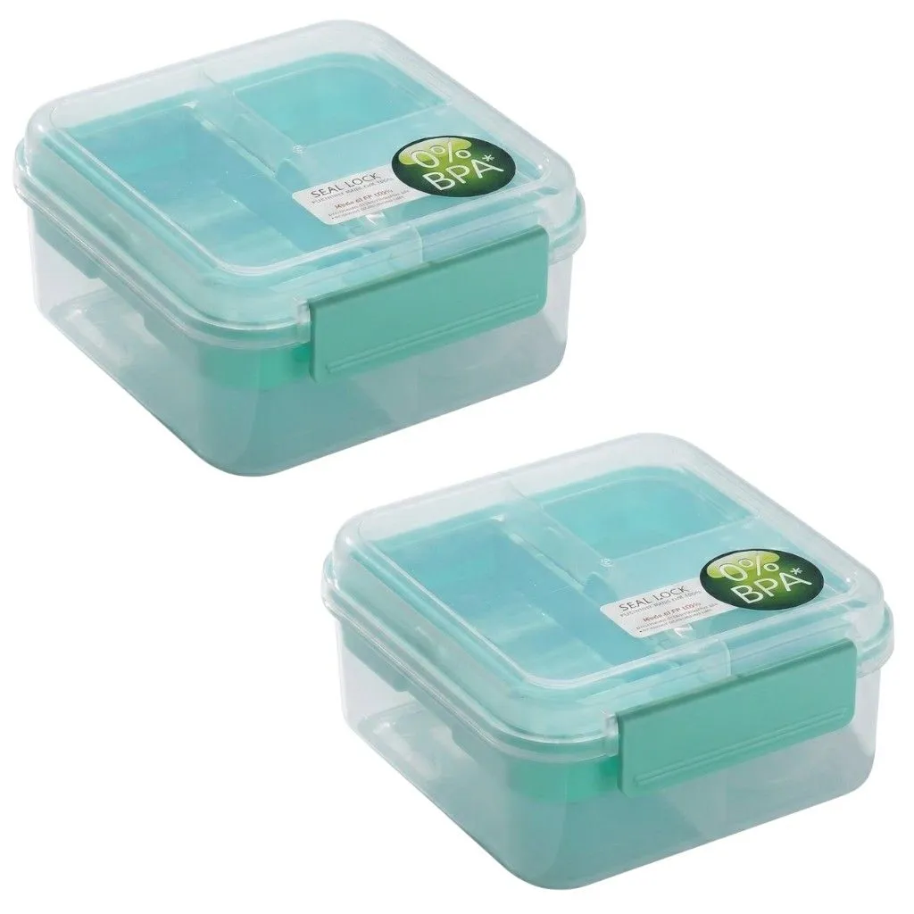 2 Pack - 1250ml Portable Sandwich Compartment Lunch Box - Blue