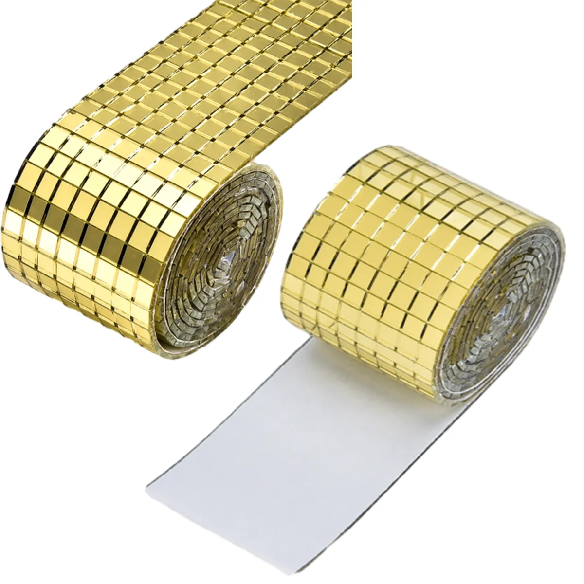 Mosaic Tiles Sticker Roll Mirror Disco Stick Decor Wall Sticker - 2pc - Mirror Gold