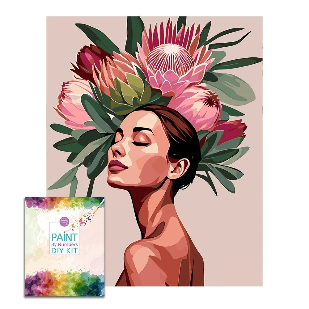 Easy Craft Paint by Number DIY Kit, 50x40cm- Beauty with Flowers -  Beauty with Flowers - Proteas 