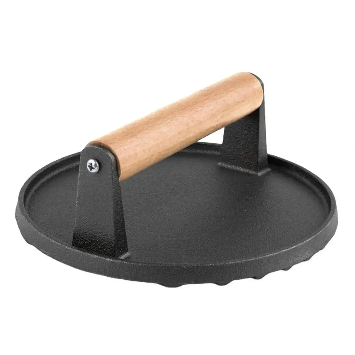 Meat Press for Grilling Round Cast Iron Bacon Press Burger Press with Woode