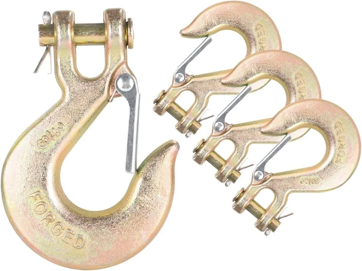 4-Pack 3/8-Inch Clevis Slip Hooks With Safety Latch, Grade 70 Forged Steel