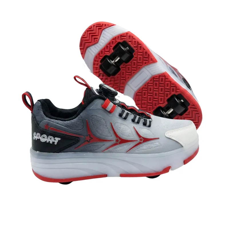 Boys' 2-in-1 Roller Skate Shoes with Rotary Dial Lock - Red/Black