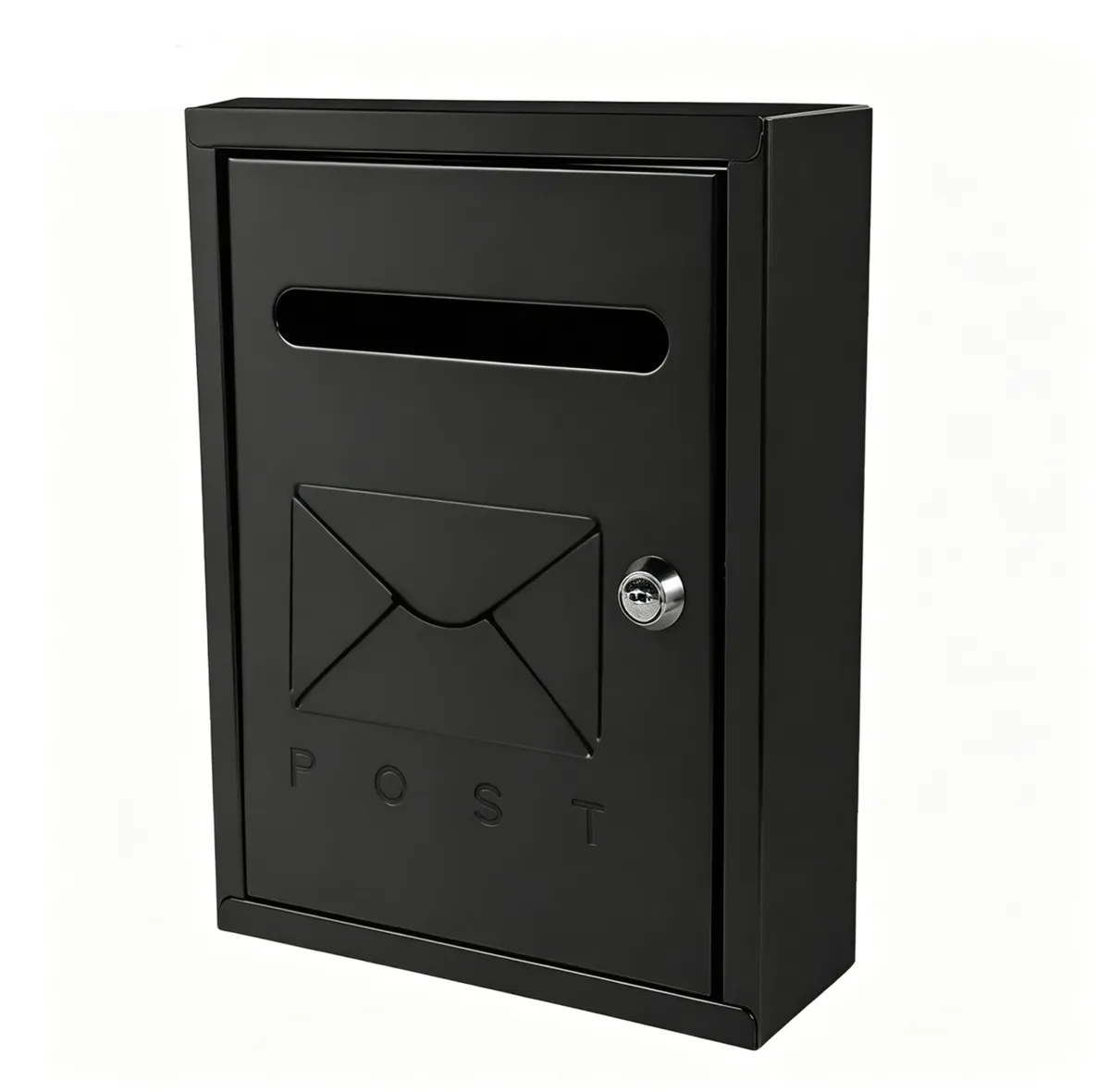 Wall-Mounted Lockable Key Mailbox, 26x20x7.5cm Black Metal Post Letter Box