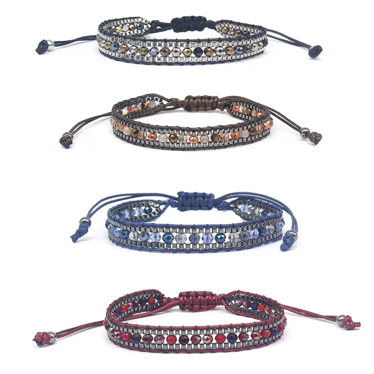 Bohemian Woven Beads Bracelet,4 Pack Bracelet - Blue, Black