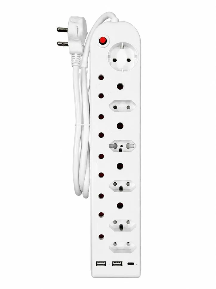 11-Way Compact Multi-Outlet Extension Power Strip with 2USB & Type-C