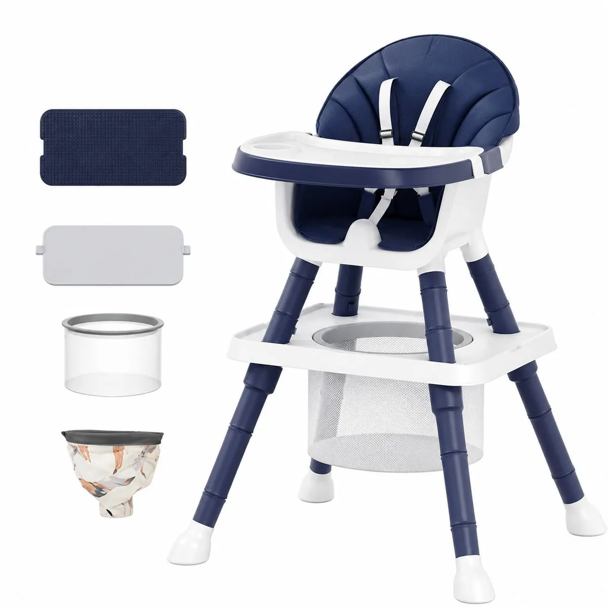 7-in-1 Convertible Baby High Chair Multi-Functional Toddler Feeding Seat - Blue