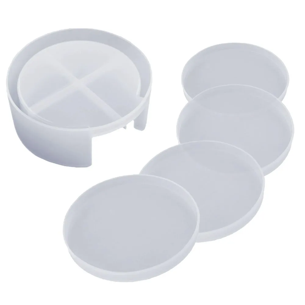 5pcs Soft Casting Round DIY Silicone Coasters & Resin Holder Molds Maker