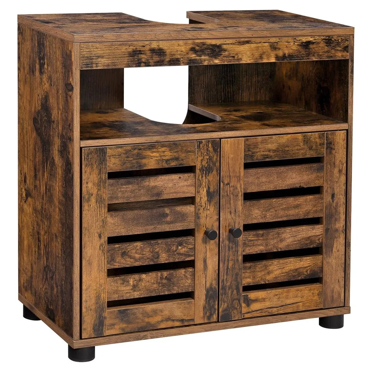 LAZAVA Rustic Under Sink Bathroom Cabinet Wood Storage Double Doors