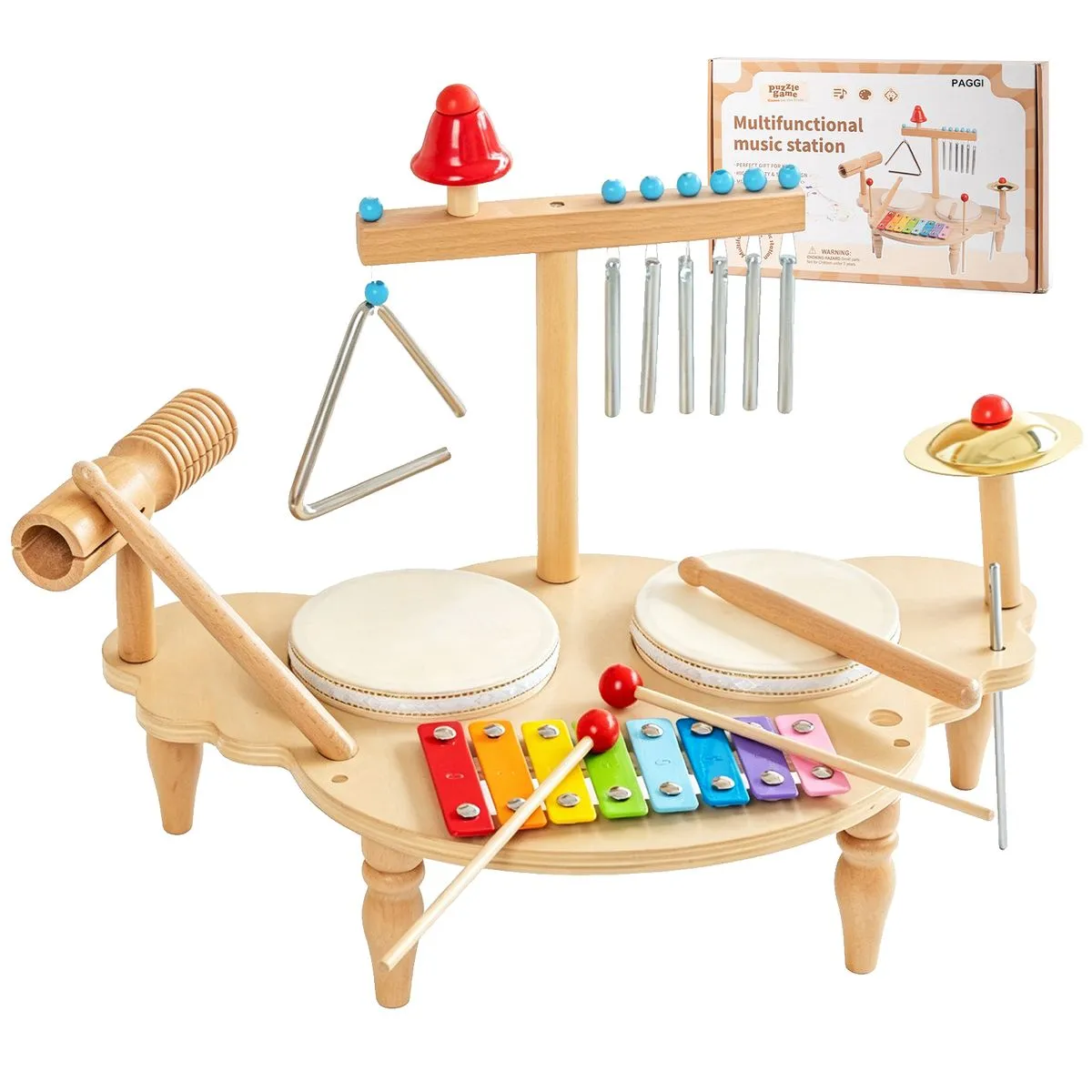 Kids Drum Set Wood Musical Instruments Musical Activity Preschool Learn Toy