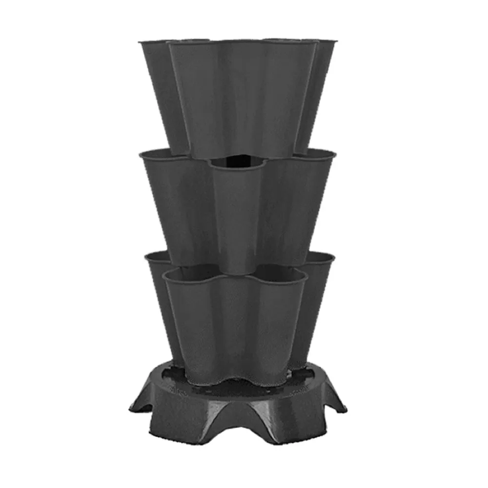 Garden Vertical Stacking Flower Pot - 3 Layer - Black