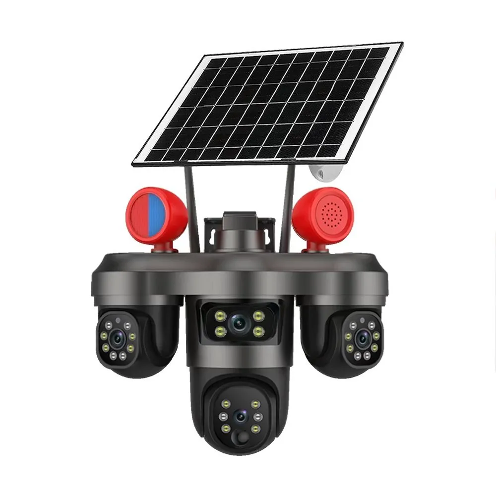 4G Solar PTZ Outdoor Security Camera with Triple Lens, Night Vision