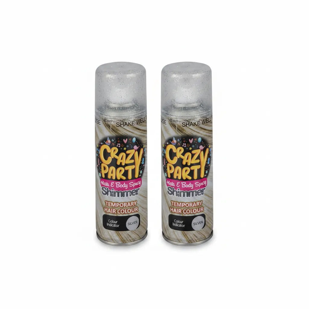 Crazy Party Silver Glitter Hair Spray - 85 g for Festive Looks - 2 Pack