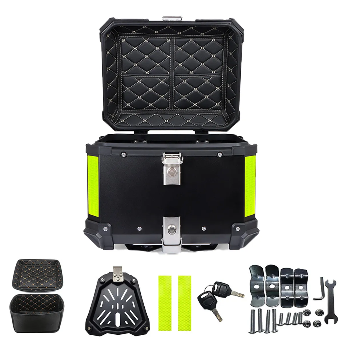 45L Aluminum Motorcycle Top Case Universal Waterproof with Lock Backrest - Black