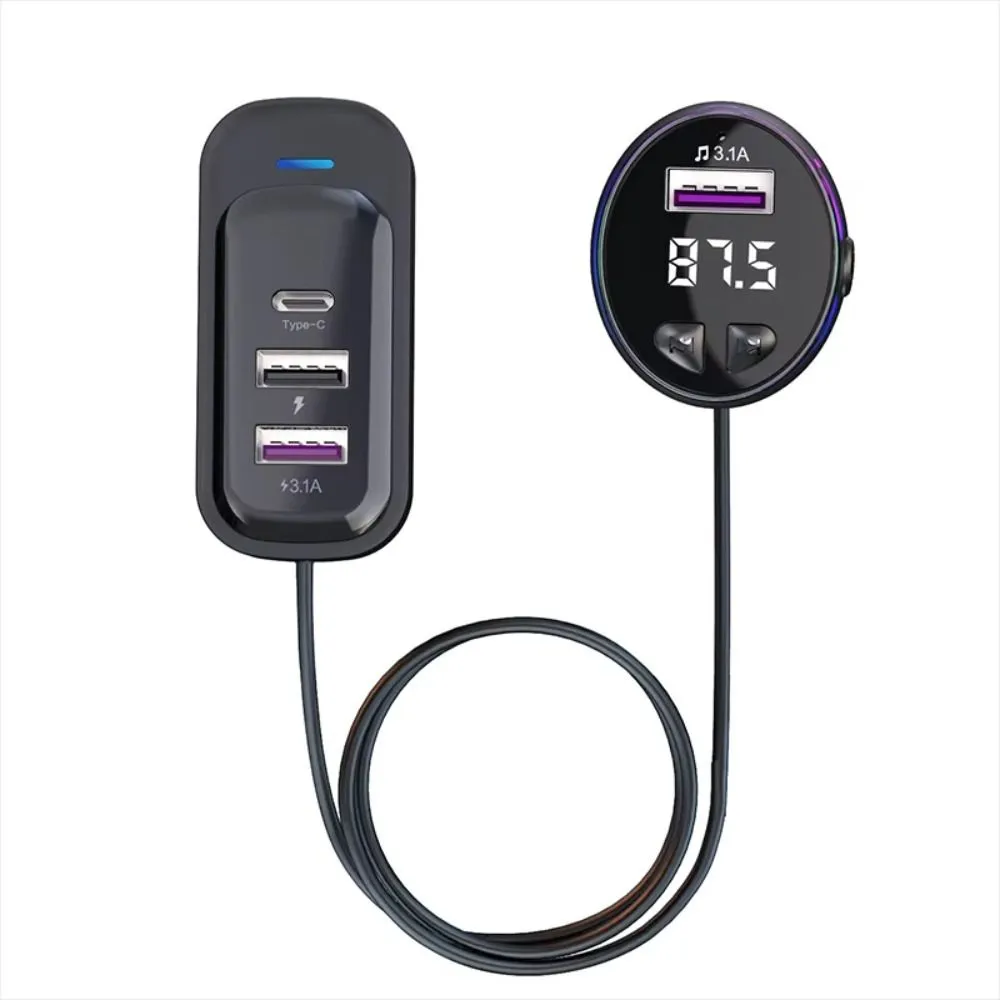 BT 5.3 15W Wireless FM Transmitter 4 Ports PD Type-C USB 3.1A Fast Charging