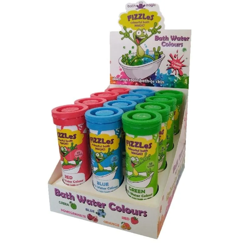 FiZZLeS Colourful Bath Magic for Kids - 12 Pack Assorted - Blue, Red, Green