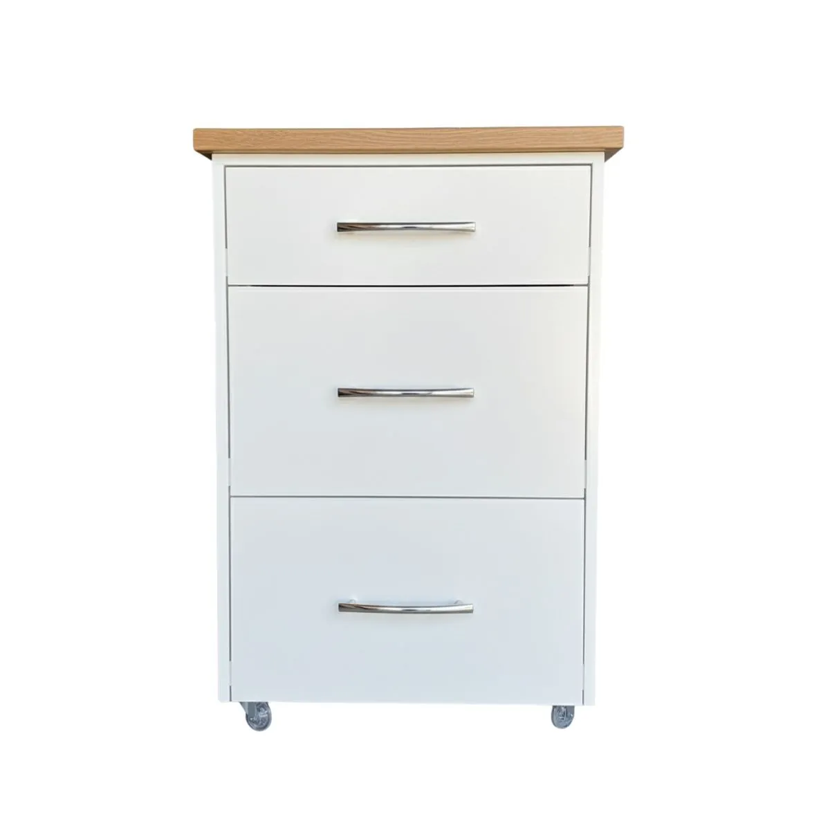Small Kitchen Island on Wheels with Fold-Out Table & Drawers - White/Kalahari