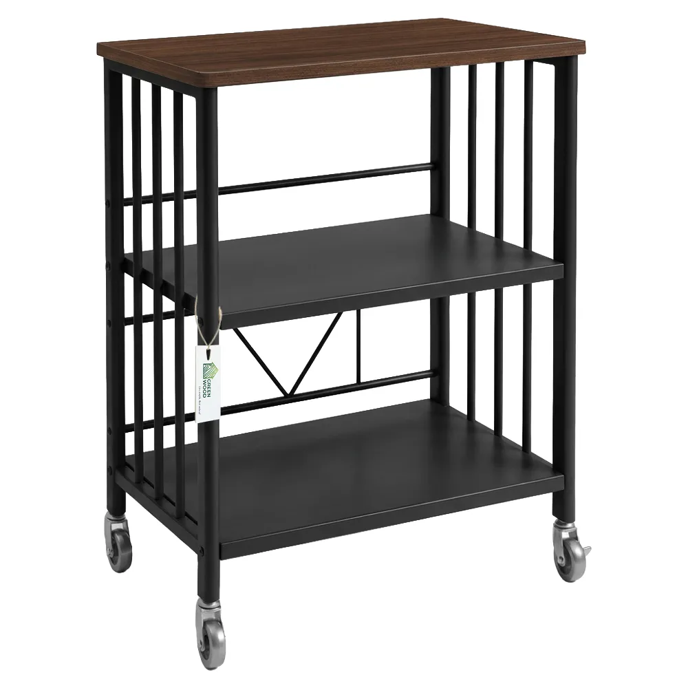 Greenwood Steel & Wood Utility Shelving Unit Rack Microwave Storage Stand - Black-3-Tier