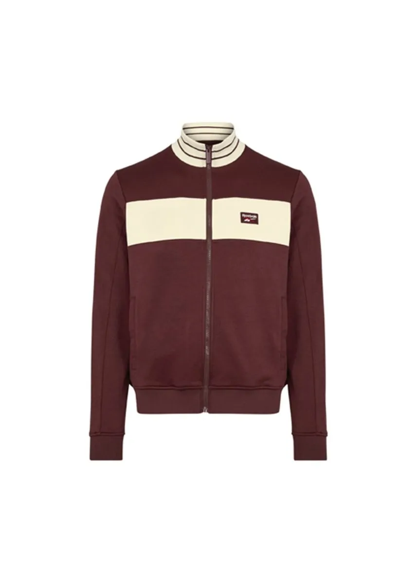 Reebok Men's Heritage Contrast Rib Full Zip Track Top - Red Velvet/Linen
