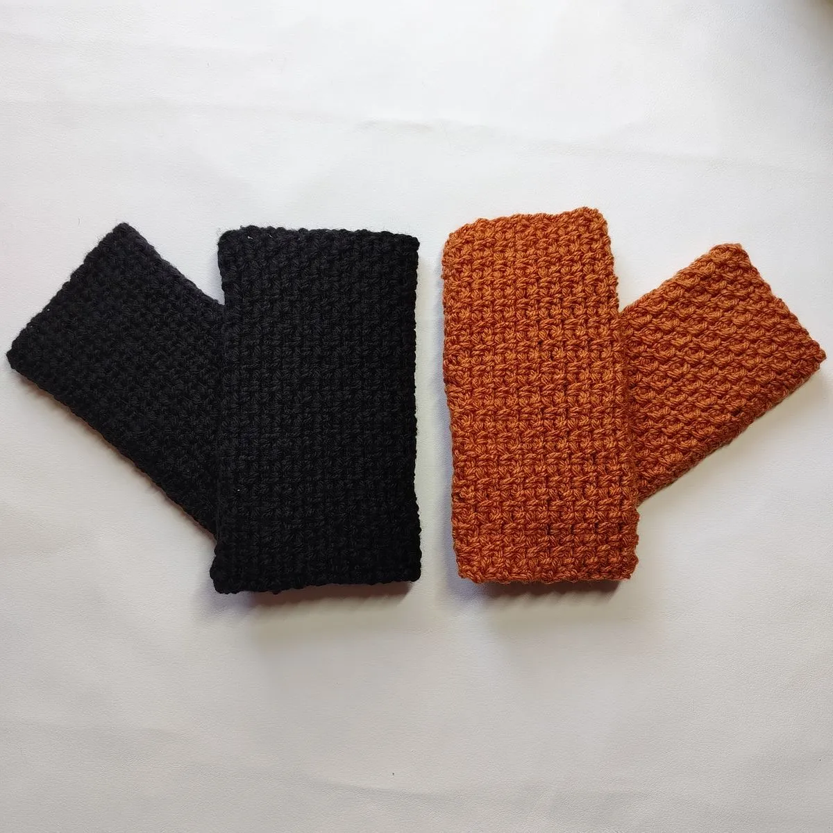 Handmade Crochet His & Hers Fingerless Gloves Set (2 Pairs) - Black, Orange