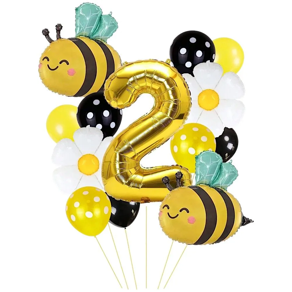 13 Piece Bumble Bee First Birthday Balloon Decoration Set - Number 2