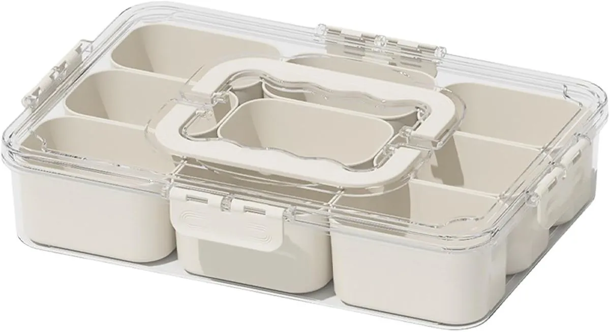 Sealed snack container with 9 compartments for kitchen refrigerator storage