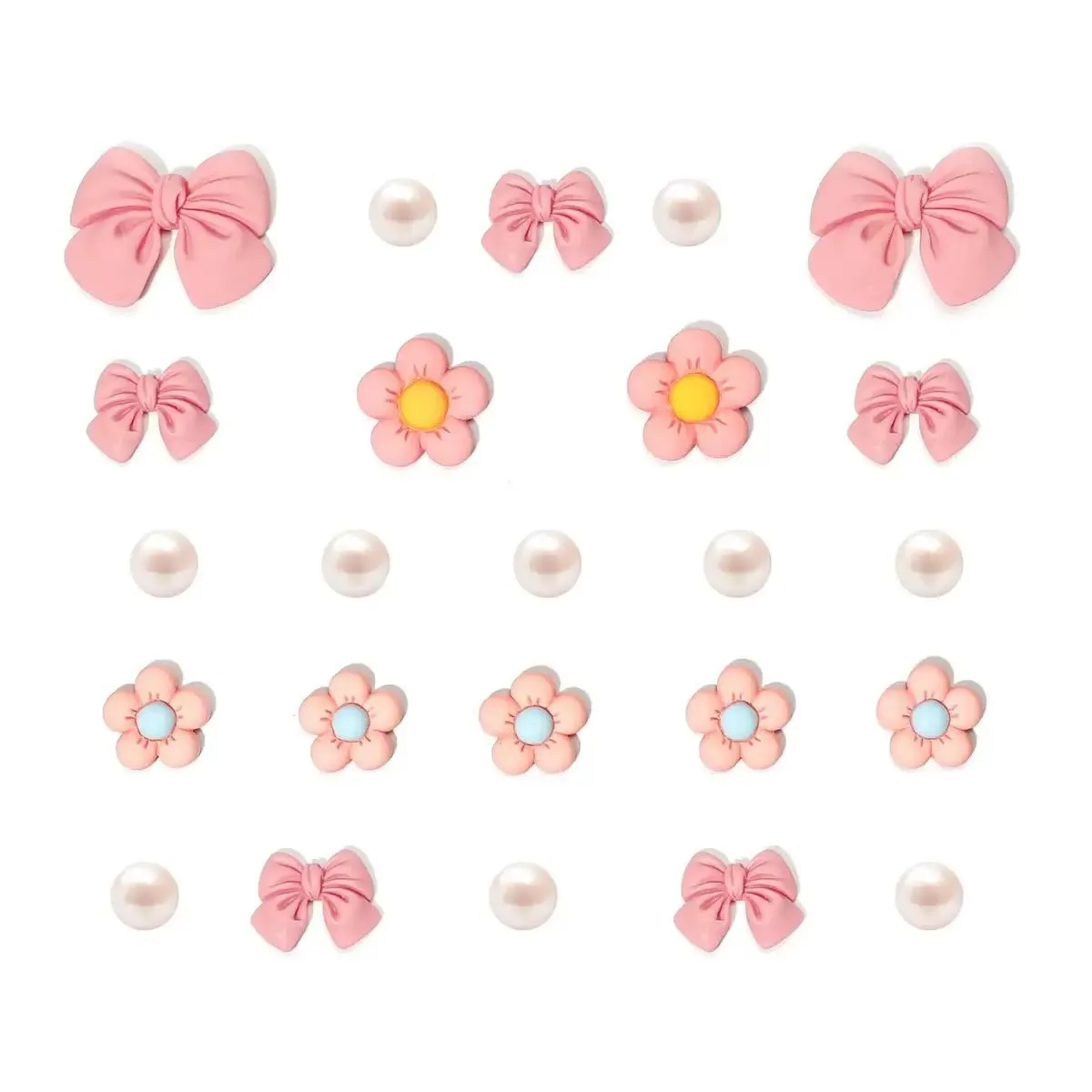 Resin Pink Bow Shoe Charms, Cute Flower Clog Sandals Accessories - 22 Piece