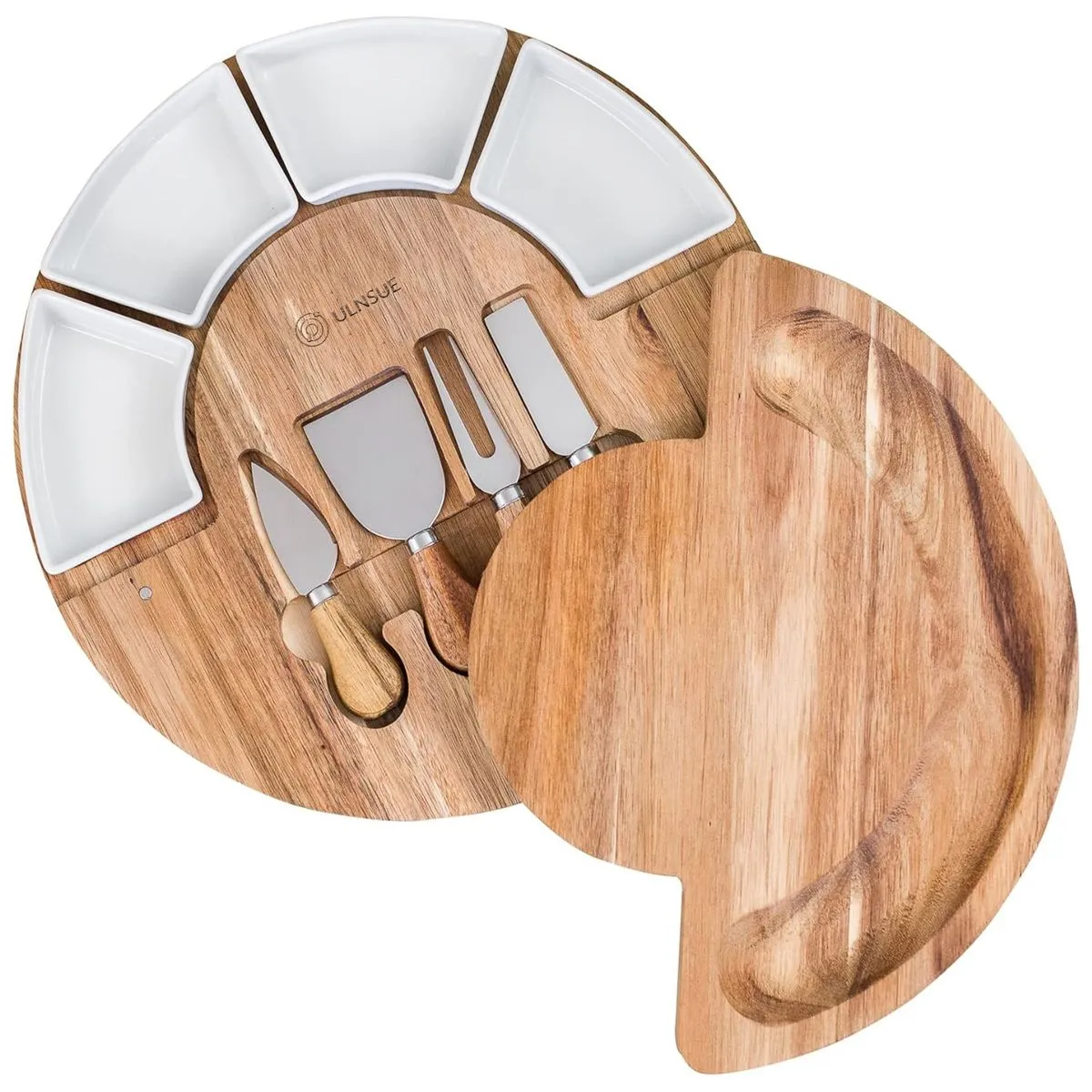 ULNSUE Cheese Board and Knife Set Rotating Bamboo Cheese Serving Platter