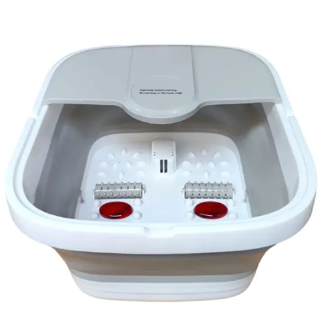 Portable heated foot spa with relaxing bubble massage and foldable design. - Grey