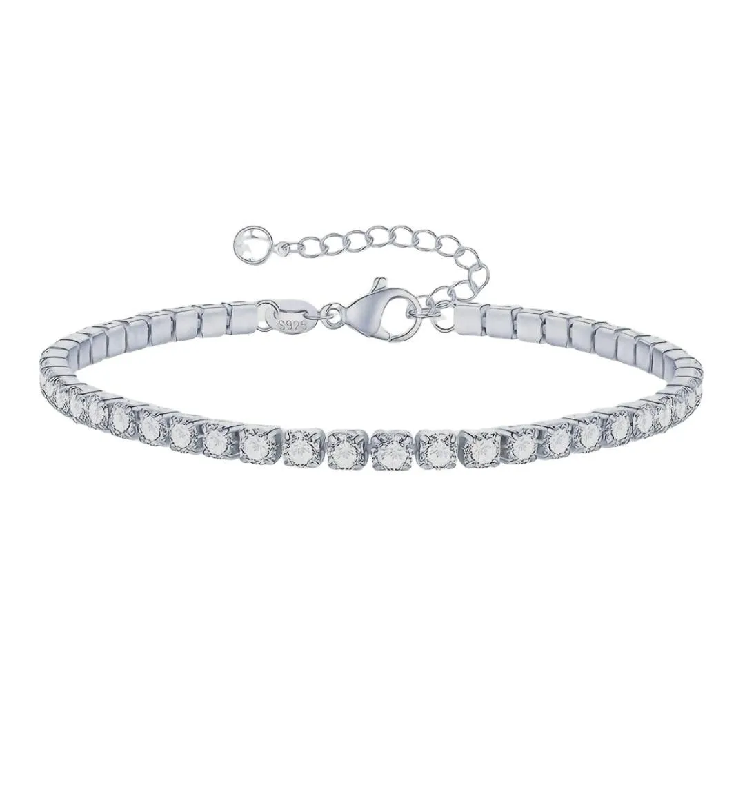 925 Sterling Silver Tennis Bracelet -3mm Elegant Round Sparkle Ice CZ Chain