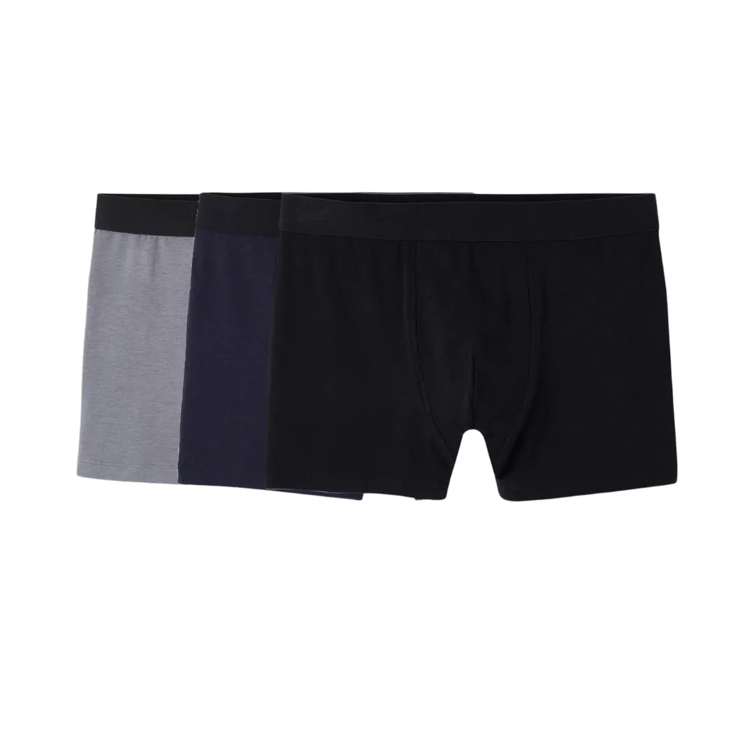 Decathlon Men's Cotton Boxers Tri-Pack - Black/Grey/Blue