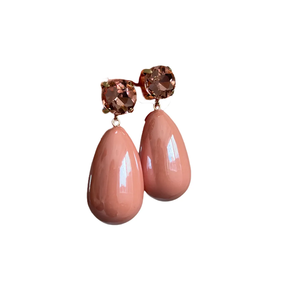 Glossy Water Drop Crystal Dangle Earrings Elegant Cold Tone Ladies Studs - Pink