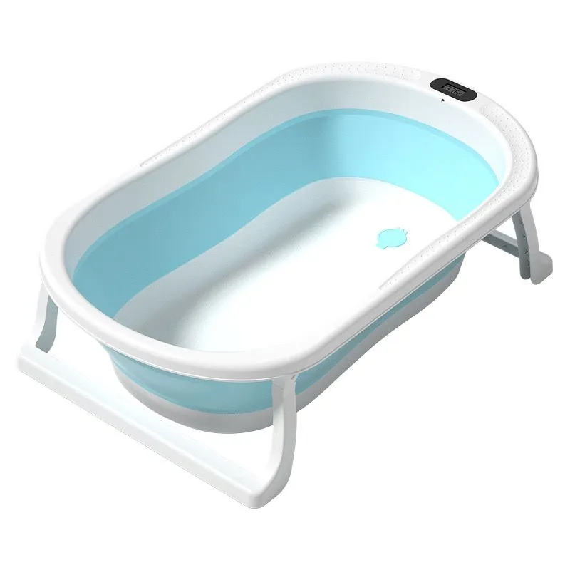 Foldable Sitting Lying Baby Bath tub Temperature Sensing - Blue